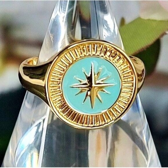 Gorjana Jewelry - GORJANA Ring 9 Compass Ring 18K Gold Plated Turquoise Enamel Nautical
